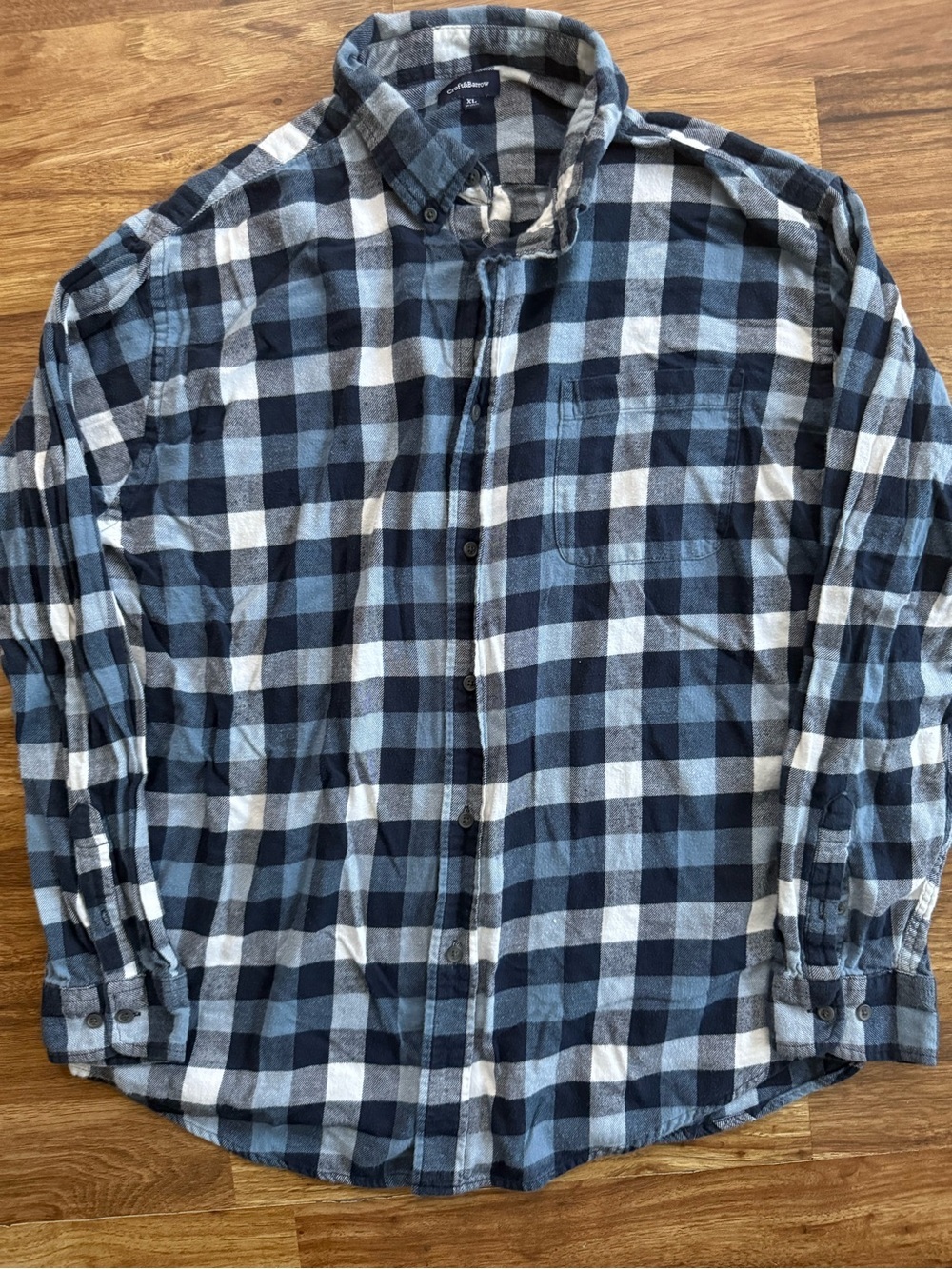croft & barrow Blue and White Buffalo Check Button-Down Shirt
